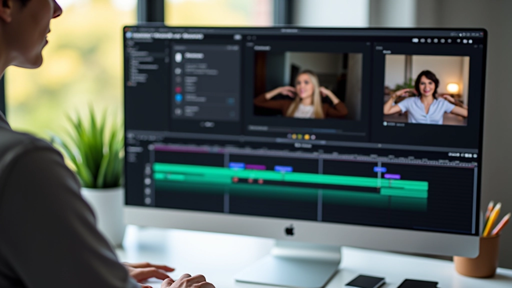 Schermata di un software di editing che mostra la timeline con più transizioni applicate, tempi di durata, e anteprima di movimento