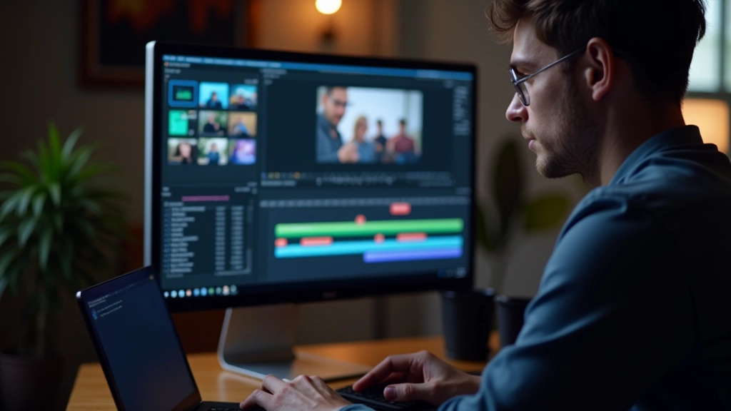 Monitor che mostra timeline di editing video con keyframe e curve di animazione visibili sullo schermo